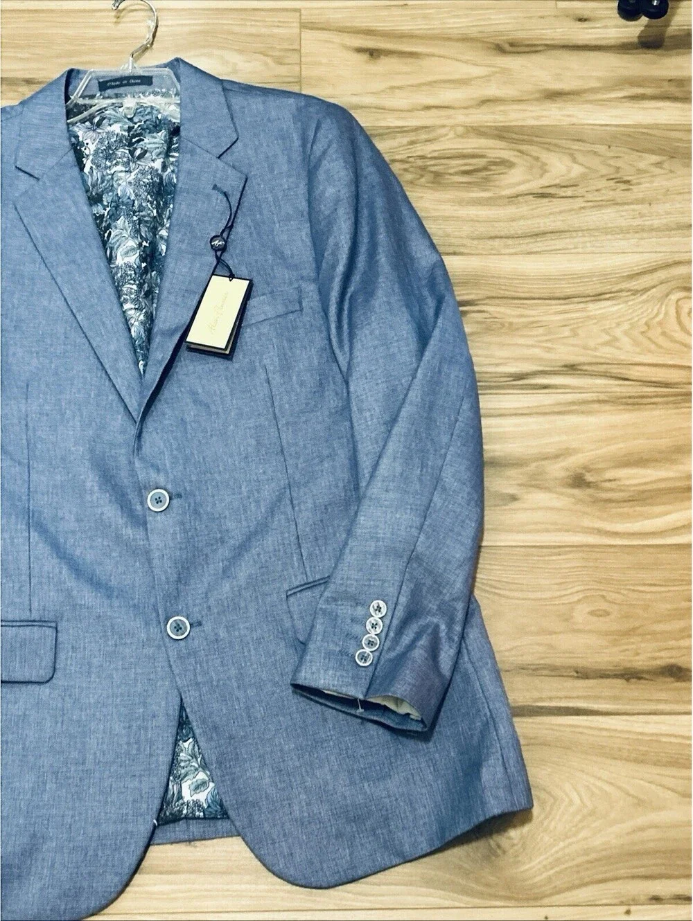 Alan Flusser Size L NWT Blue Sports Coat Blazer Lined Pockets Single Breasted